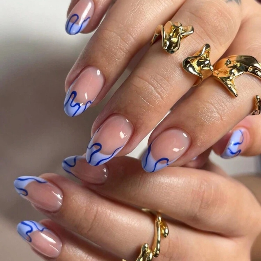 Blue Wave Artistic Press-On Nails